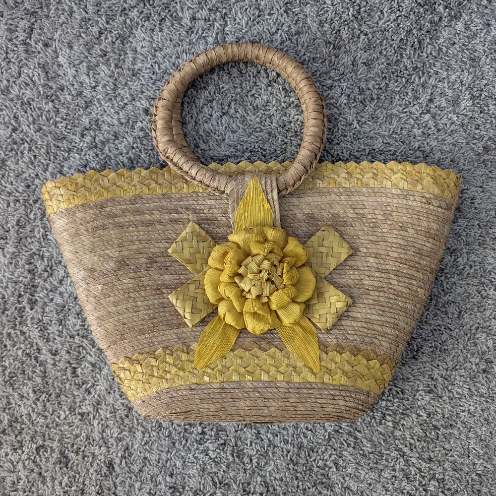 Vintage straw bag 60's Style Woven Purse